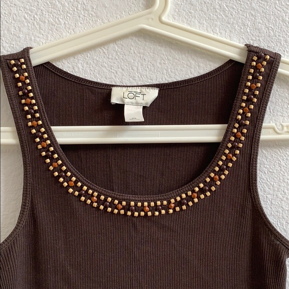 Ann Taylor Loft Beaded Brown Tank in Sz Xs - Picture 2 of 4